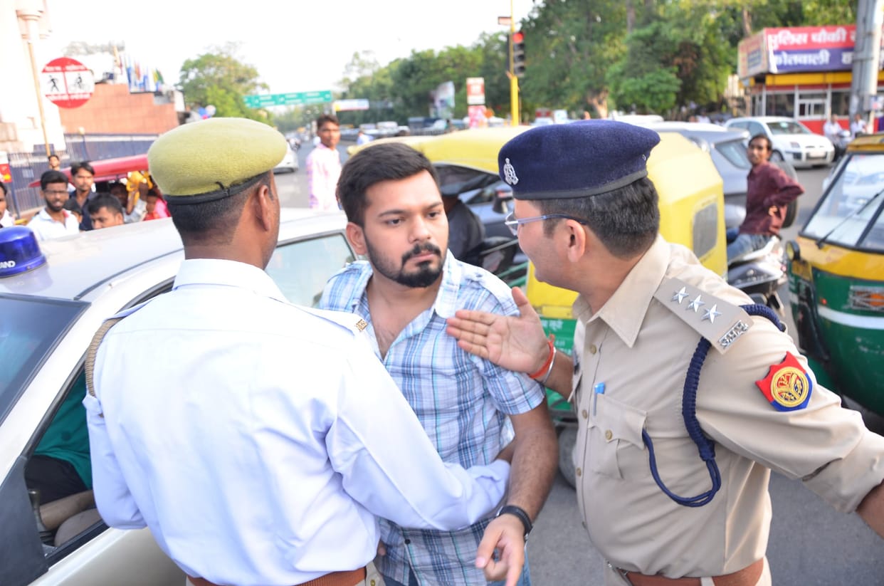  A small clash with police in Lucknow.