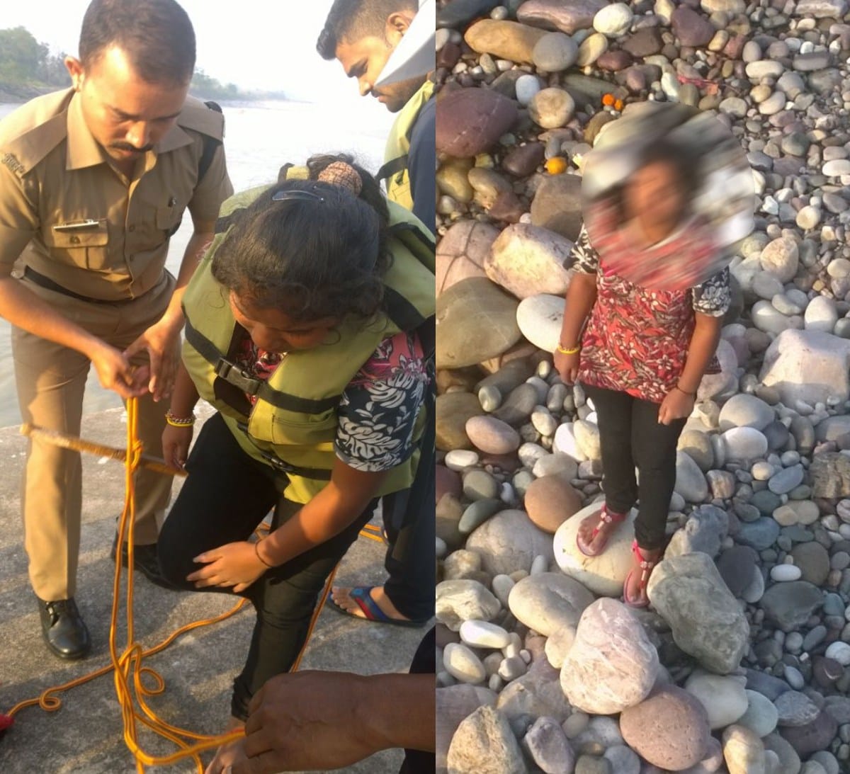 girl jumped into river fell into island.