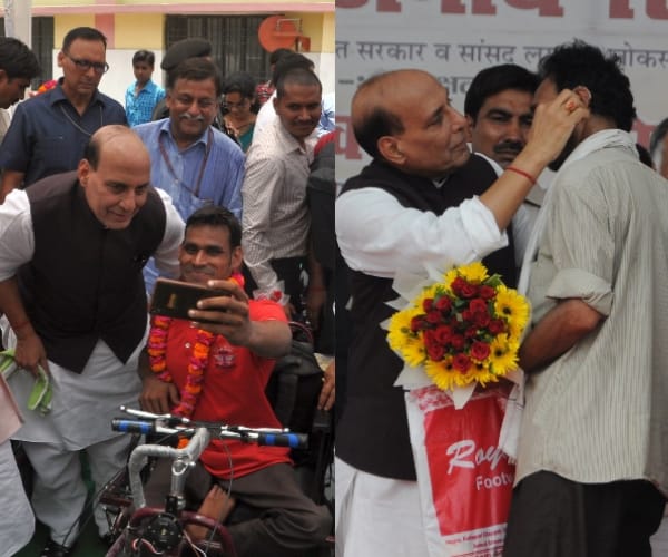 Rajnath Singh distributes equipments to disables in UP.