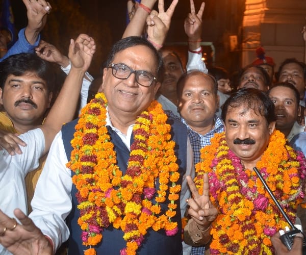 Celebration after win in rajya sabha election.