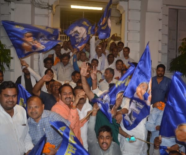 Celebration after win in rajya sabha election.