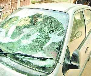 Entered the house, fired sticks, vandalized vehicles