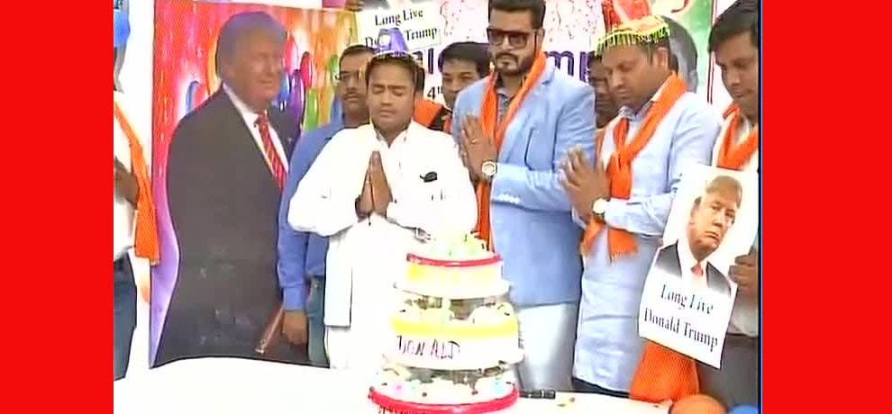 hindu sena celebrates donald trump birthday at jantar mantar delhi