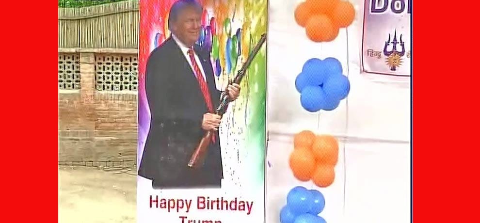 hindu sena celebrates donald trump birthday at jantar mantar delhi