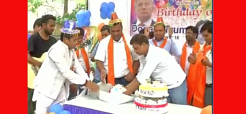 hindu sena celebrates donald trump birthday at jantar mantar delhi