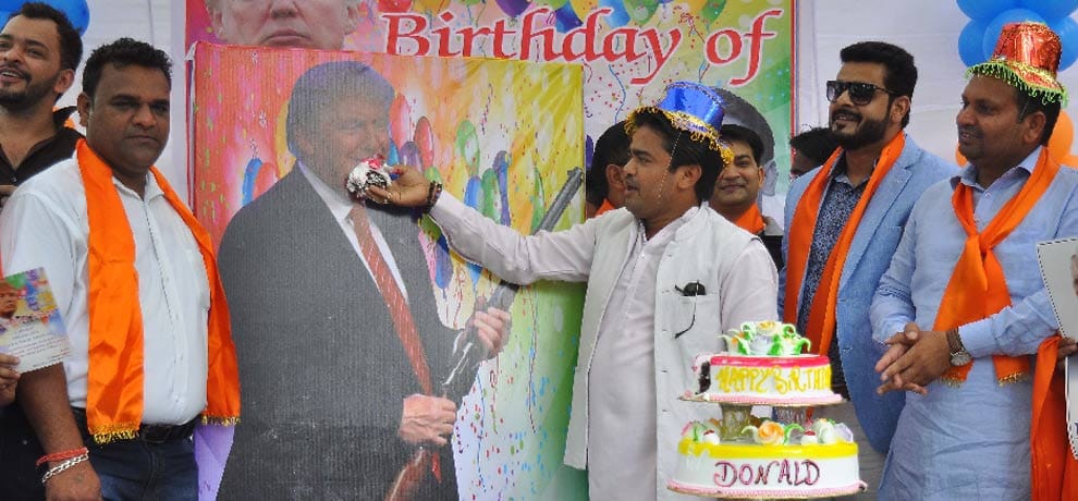 hindu sena celebrates donald trump birthday at jantar mantar delhi