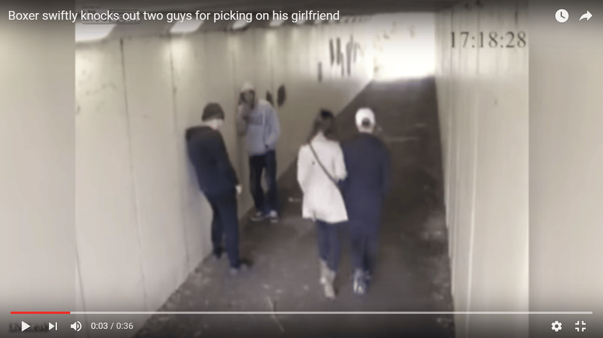 Boxer swiftly knocks out two guys for picking on his girlfriend