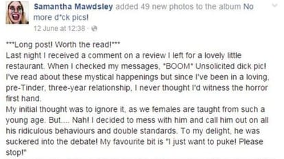 Man sent photos of penis , woman retort