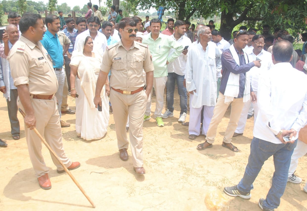 ruckus in khuthan for the land of aiims, two arrest