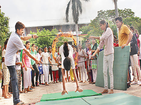 Girls were learning the tricks of self-defense