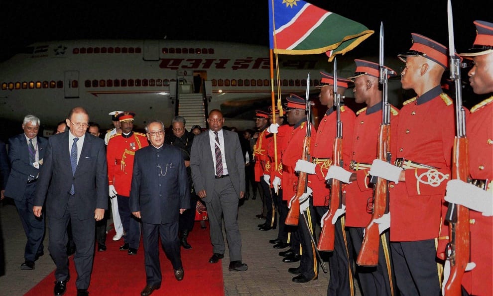 President Pranab Mukherjee welcomed in Namibia
