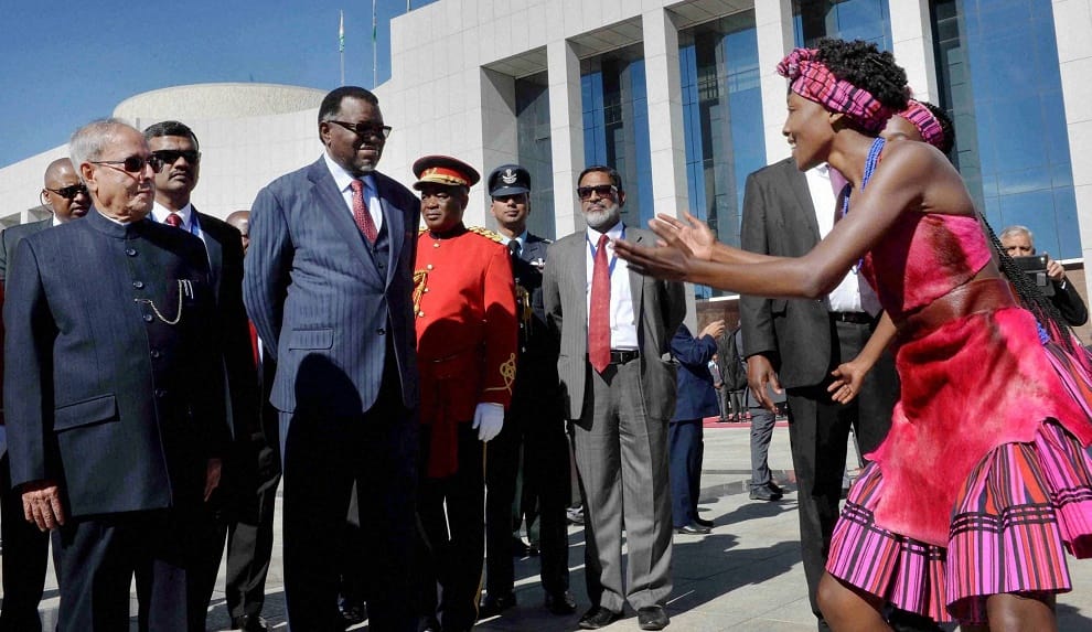 President Pranab Mukherjee welcomed in Namibia