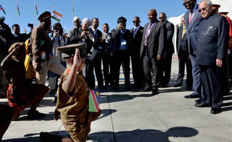 President Pranab Mukherjee welcomed in Namibia