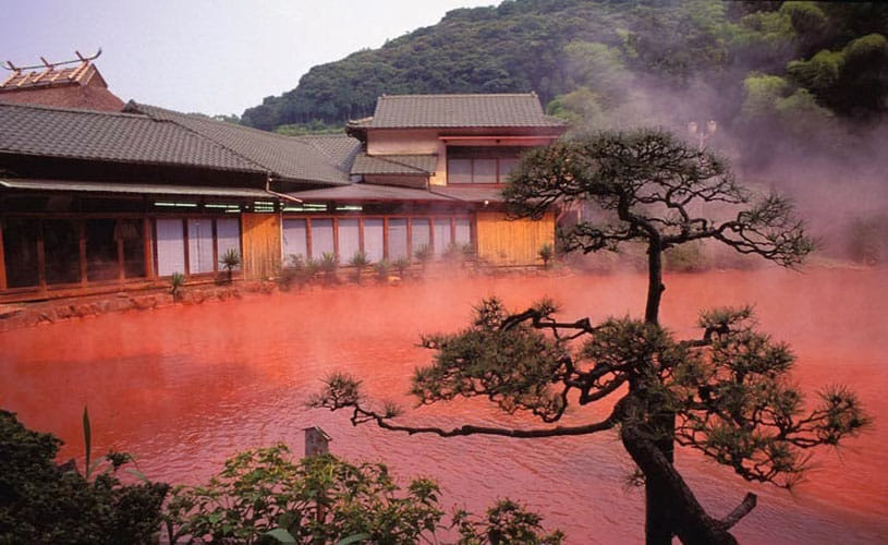 Blood Pond Hot Spring in japan