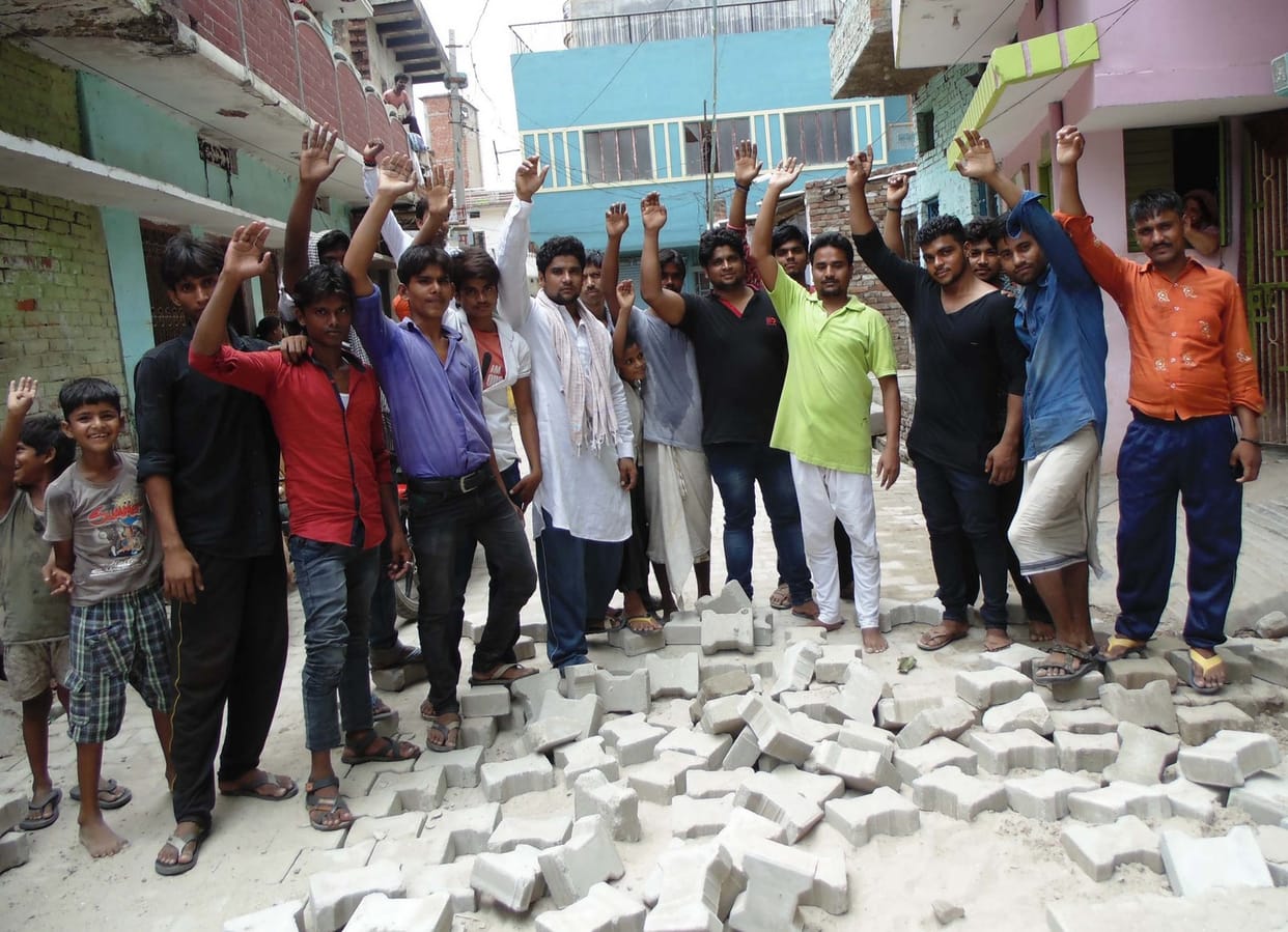 People stopped construction work
