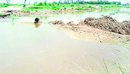 Shedding in the boom of temporary bridge Malan