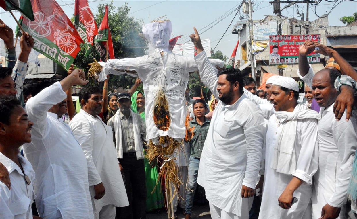 Burnt effigies of PM , Memorandum siege to police stations