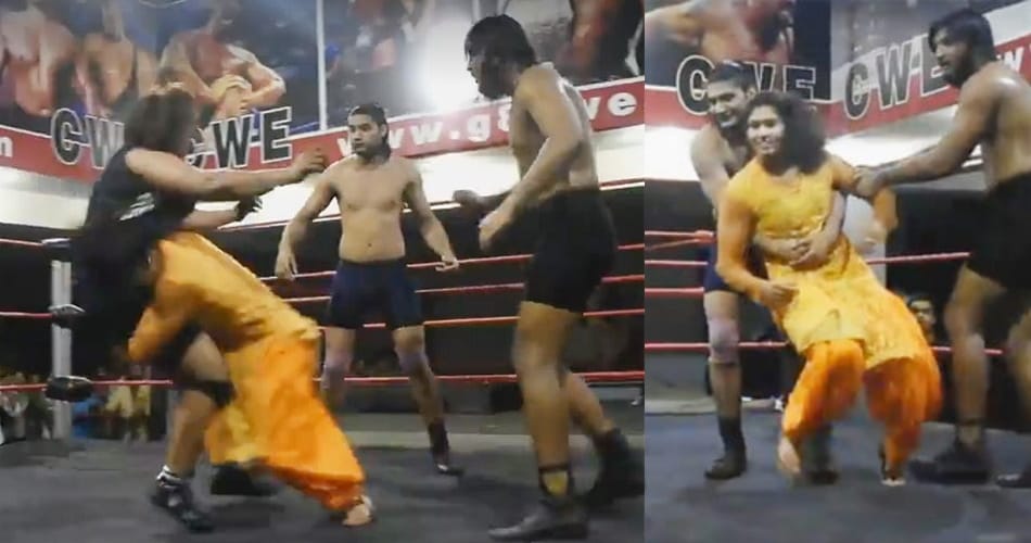 indian wrestler kavita dalal fight with khali student bulbul