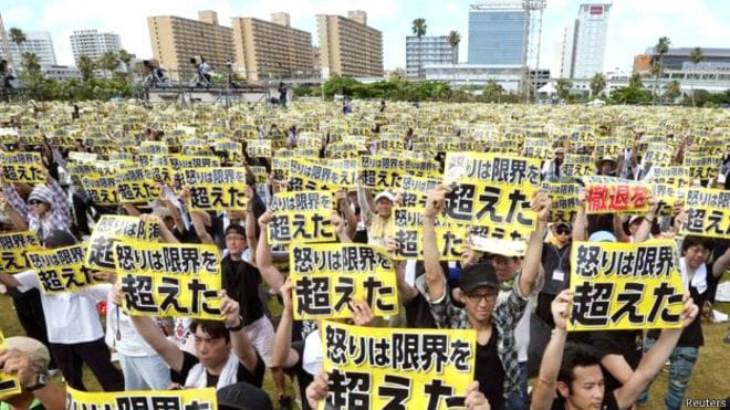 People on the streets against the US military in Japan