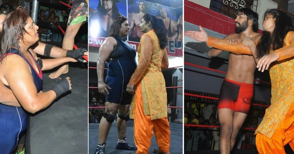 the great khali, lady wrestler bibi bulbul, lady wrestler kavita, wwe fighting