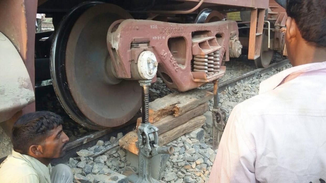 A coach of a goods train derailed landed