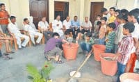 children learn making a pot, workshop at bal upwan ashram, kaithal