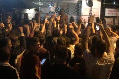 Female Singer at the demand of the audience on stage and off clothes , watched police