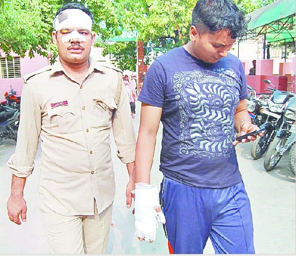 The villagers beaten police