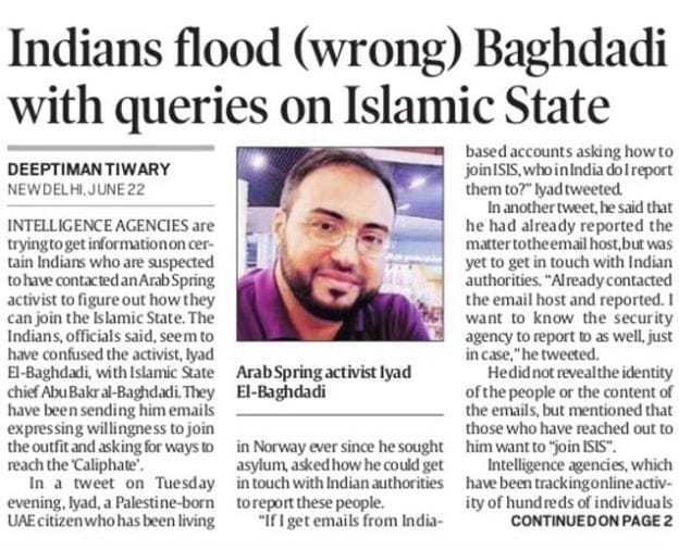 Indian sending e mail to wrong Baghdadi