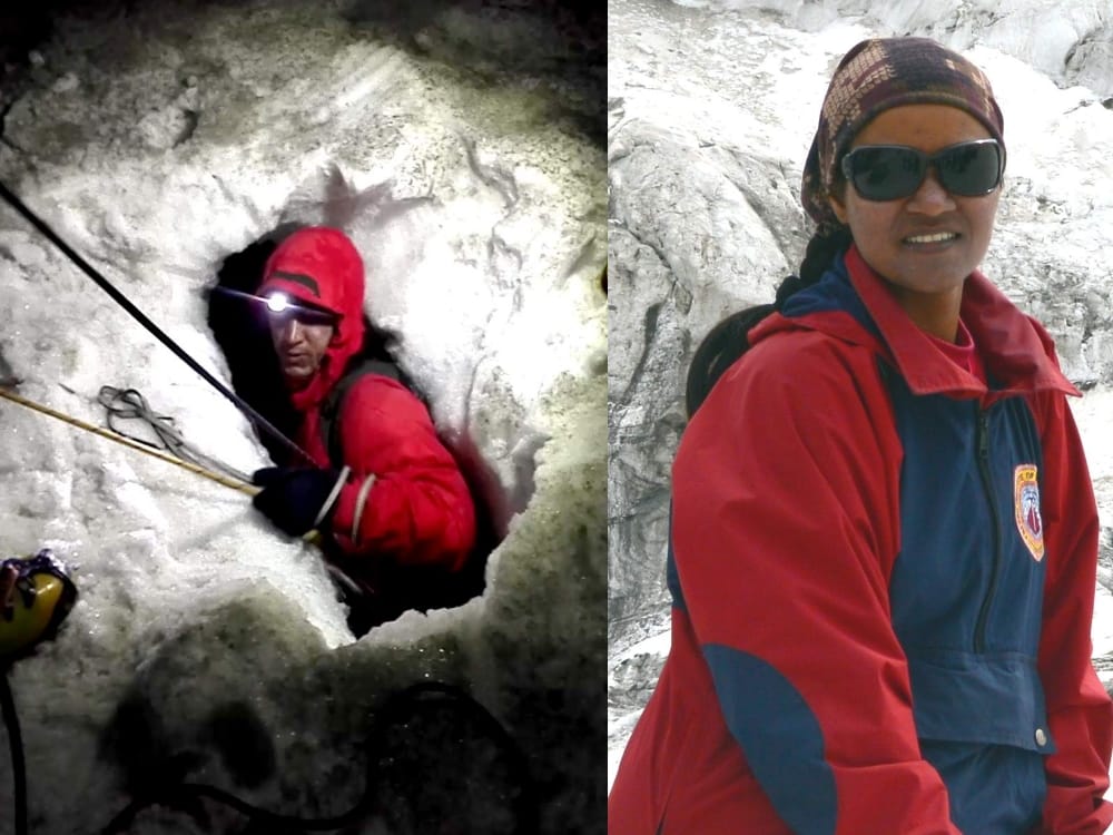 mountainier stuck in snow peak crack