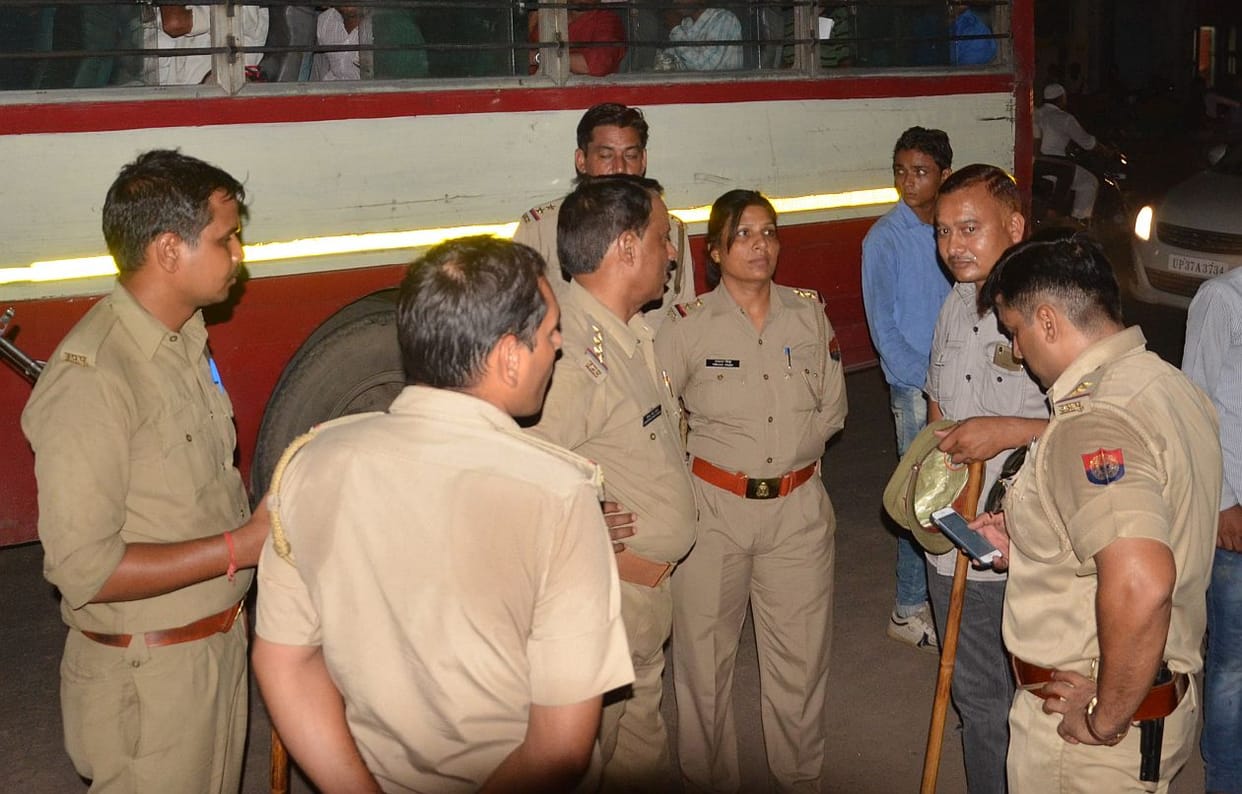 Three killed in collision of bus and three-wheeler.