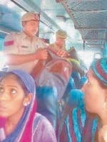 cheking in bus, instruction, police