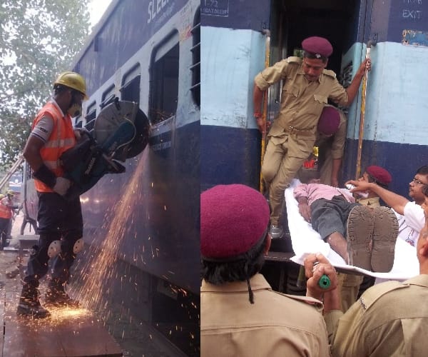 A mock drill at Lucknow junction at Aishbagh.