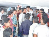 Inso doing fiercely protesting in front of the examination hall, Kurukshetra