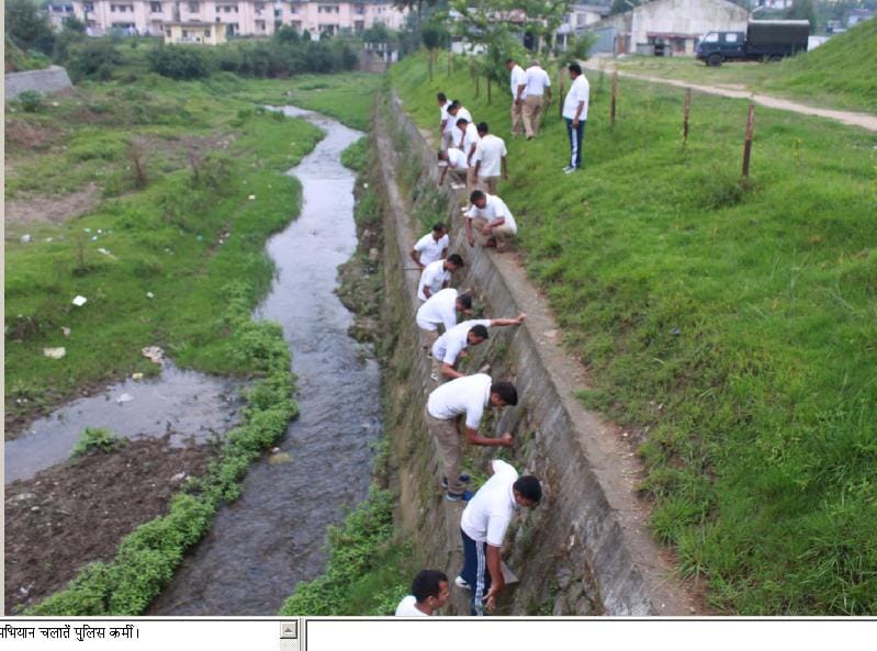 Police personnel undertook clean-up operations