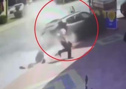 Astonishing footage shows driver being 'saved by guardian angel' before truck smashes 