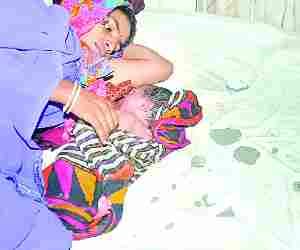 Plaster fell in District Hospital, two injured.