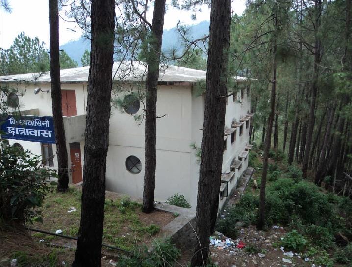 The hostel building at risk of falling trees