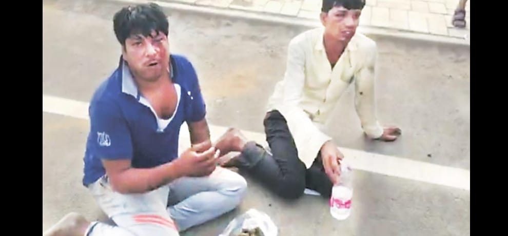 two beef transporters forced to eat cow dung by gau rakshak dal volunteers