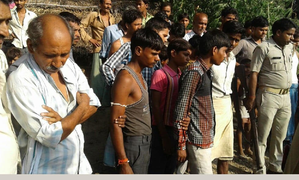 With sharp weapons, killing villager