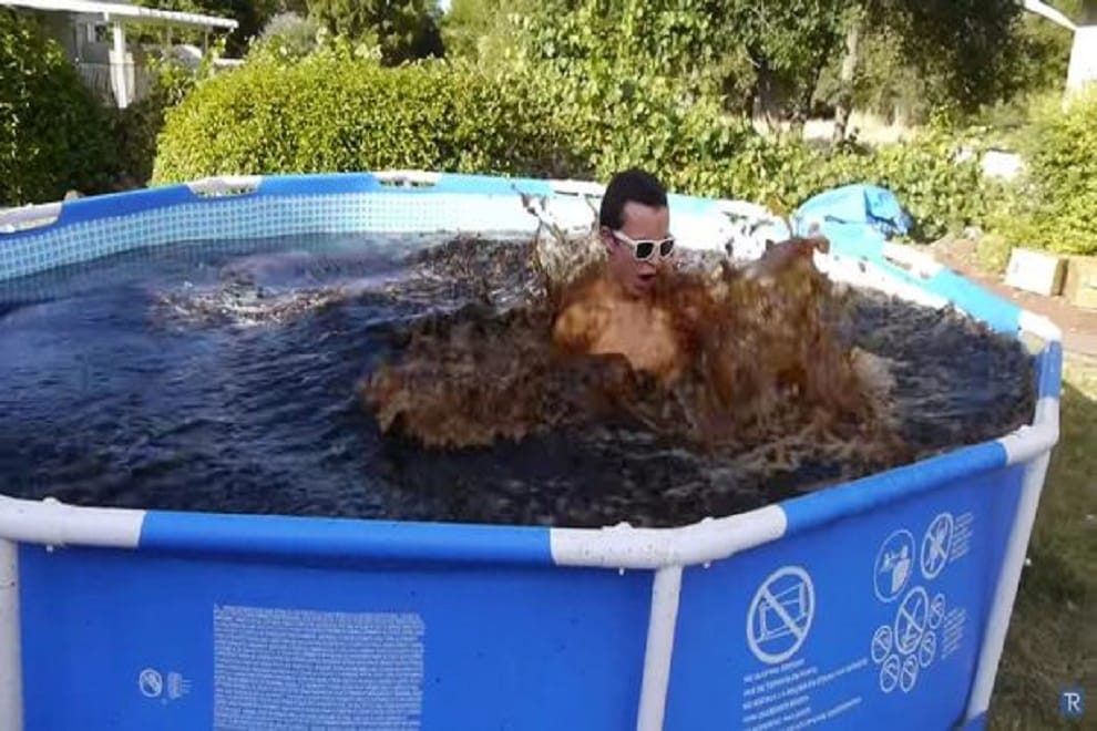 man fills pool with 6,800 litres of coca-cola