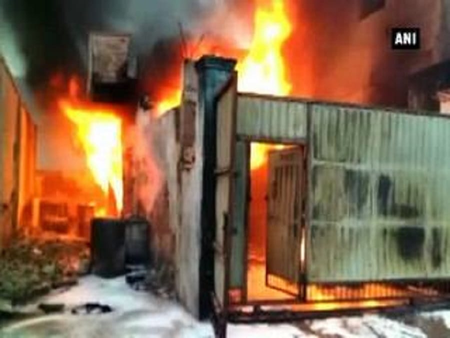 Footwear store in flames