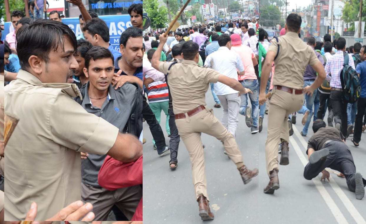 lathi charge on upnl employees.