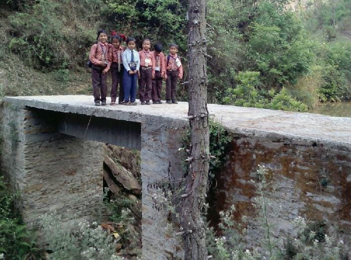 Child going to a culvert in Ranikhet