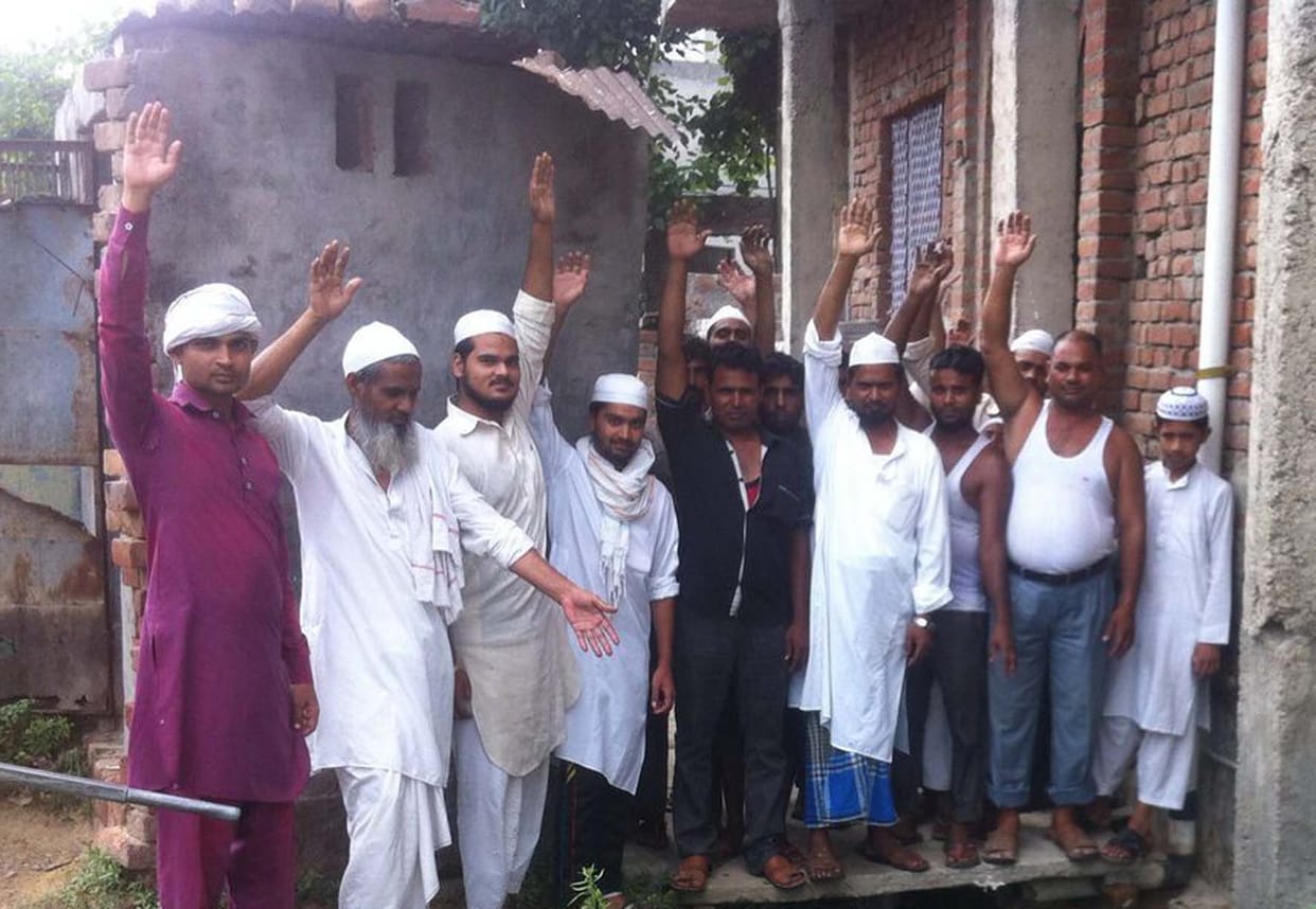 Angry villagers demonstrating.