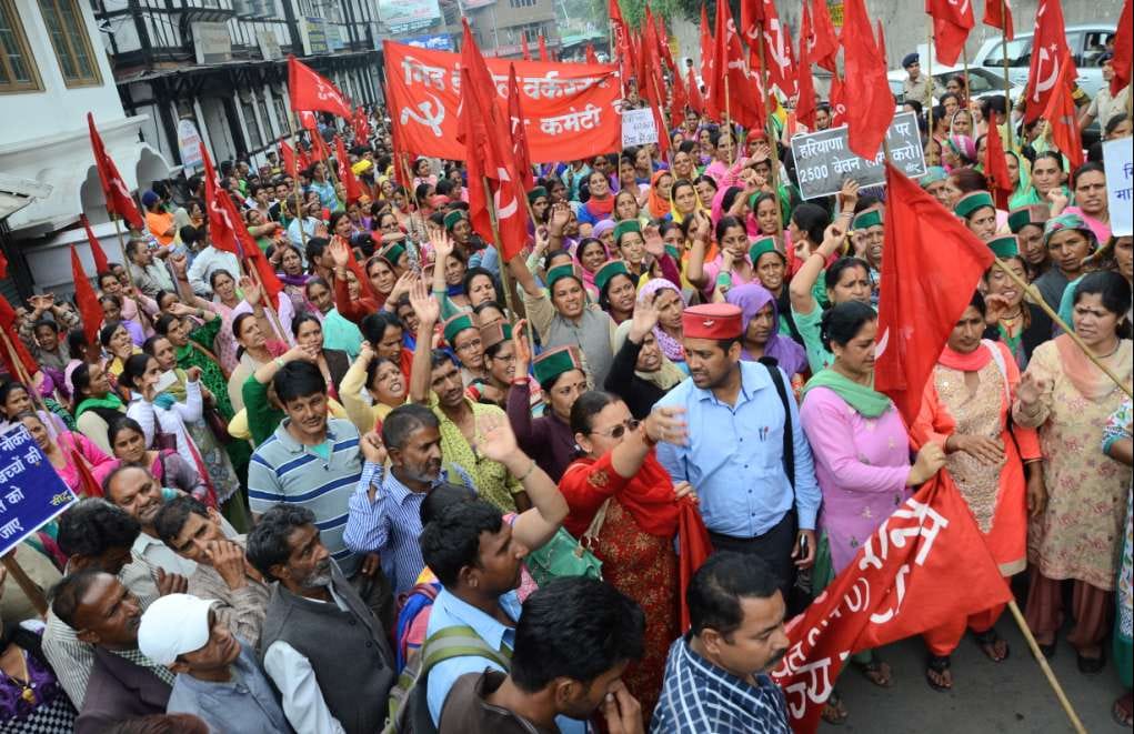protest of mid day meal workers in shimla