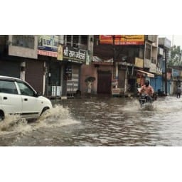 90 mm rain fall, wather over flow on thw road, jind