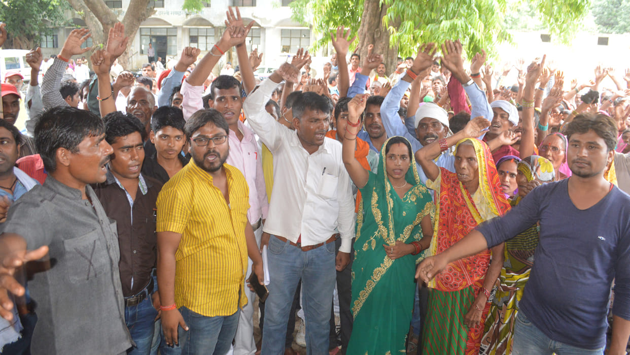 Villagers in Tehsil Day display