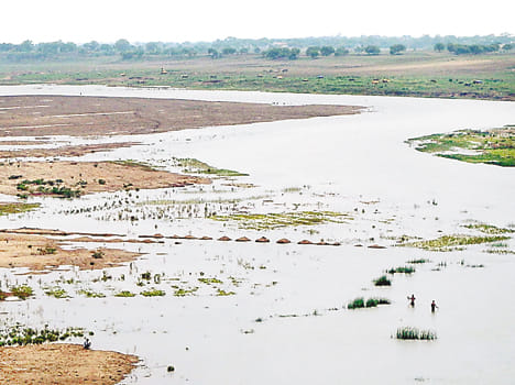Betwa river full of water in the bottom of the vegetable sacks
