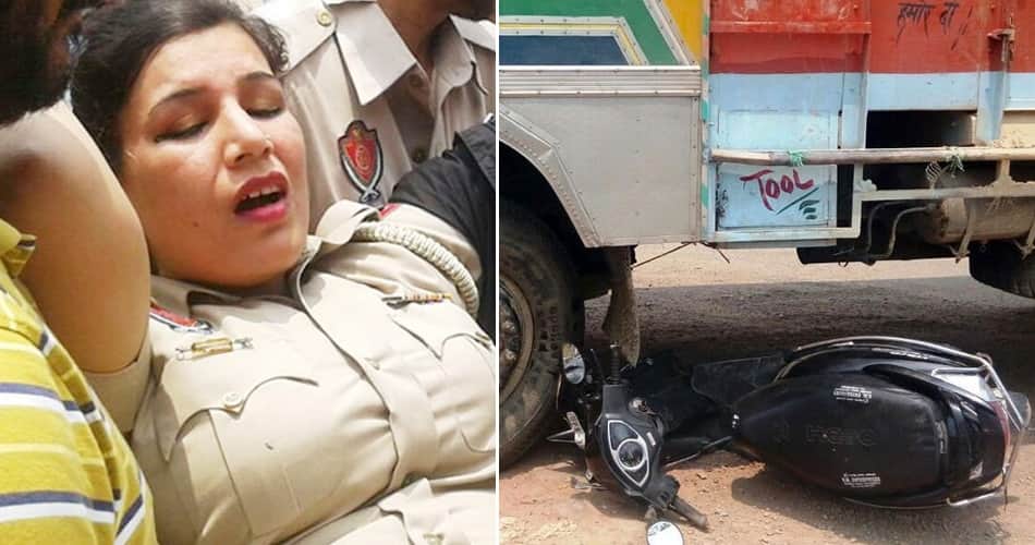 accident, lady constable accident, truck hit activa rider lady constable, pathankot